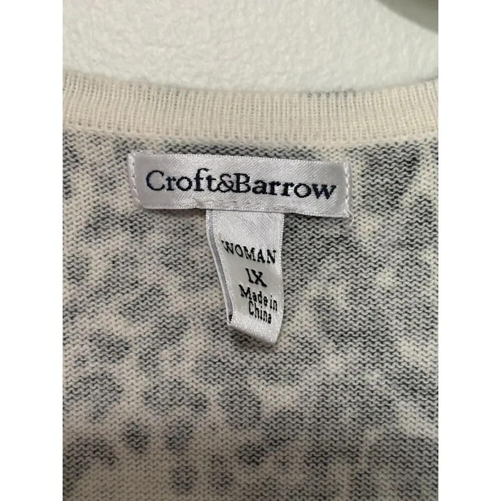 Croft&Barrow 1X Animal Print Cardigan Black White Button Front Whimsigoth Grunge